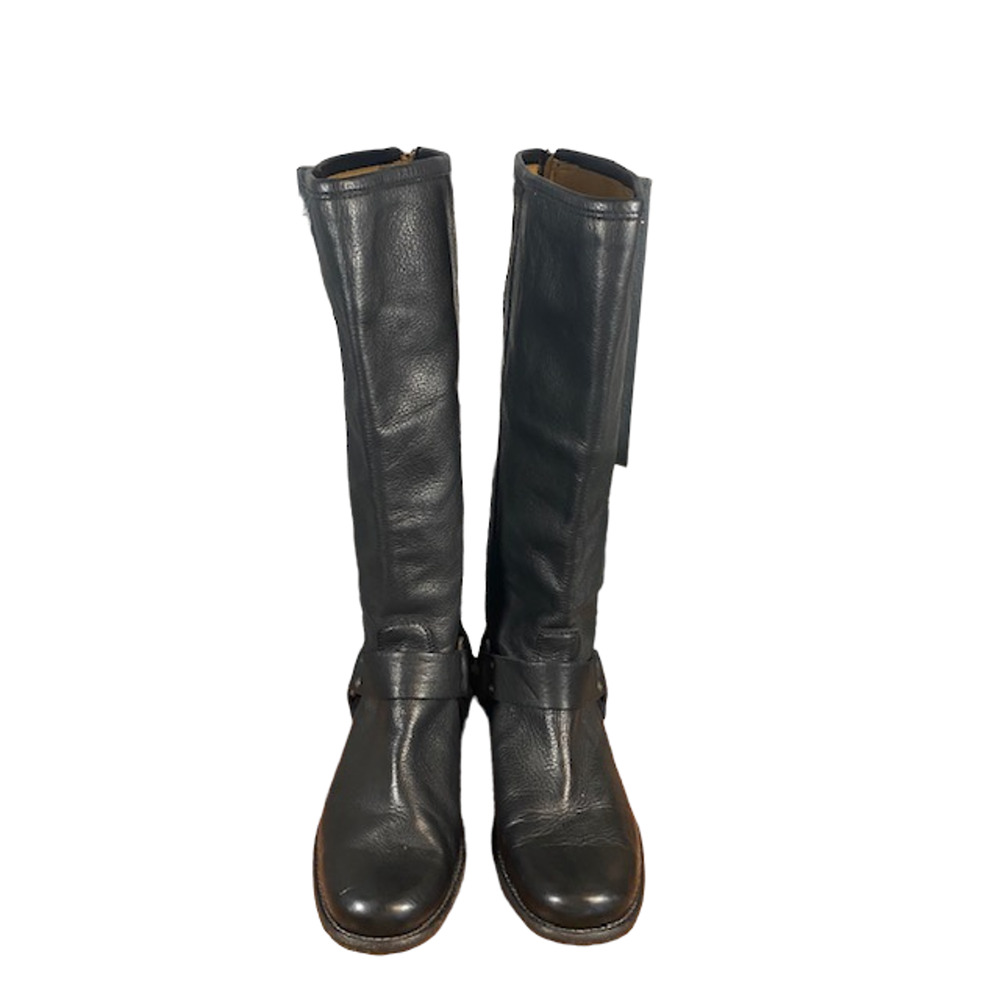 Frye Women’s Black Leather Phillip Harness Tall Riding Boots Back Zip Size 6